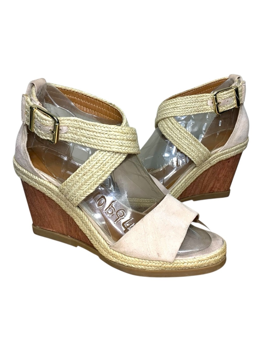 H By Halston Jane Blush Wedge Strappy Sandals Sz 7.5 Vegan Suede Leather Shoes